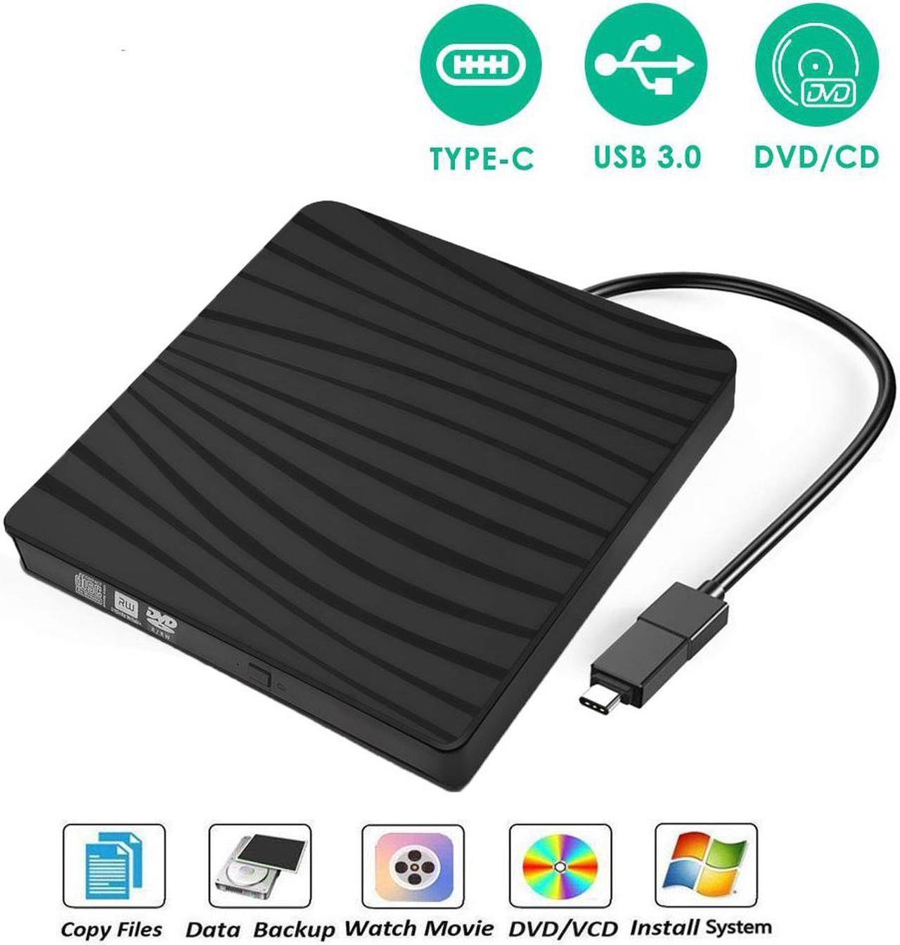 External CD Drive,LUOM External Optical Drive USB 3.0 & USB-C DVD/CD Player for Mac Windows 2000 / XP/Vista/Win 7/ Win 8 / Win 10,Ultra Notebook PC Desktop Computer,Black