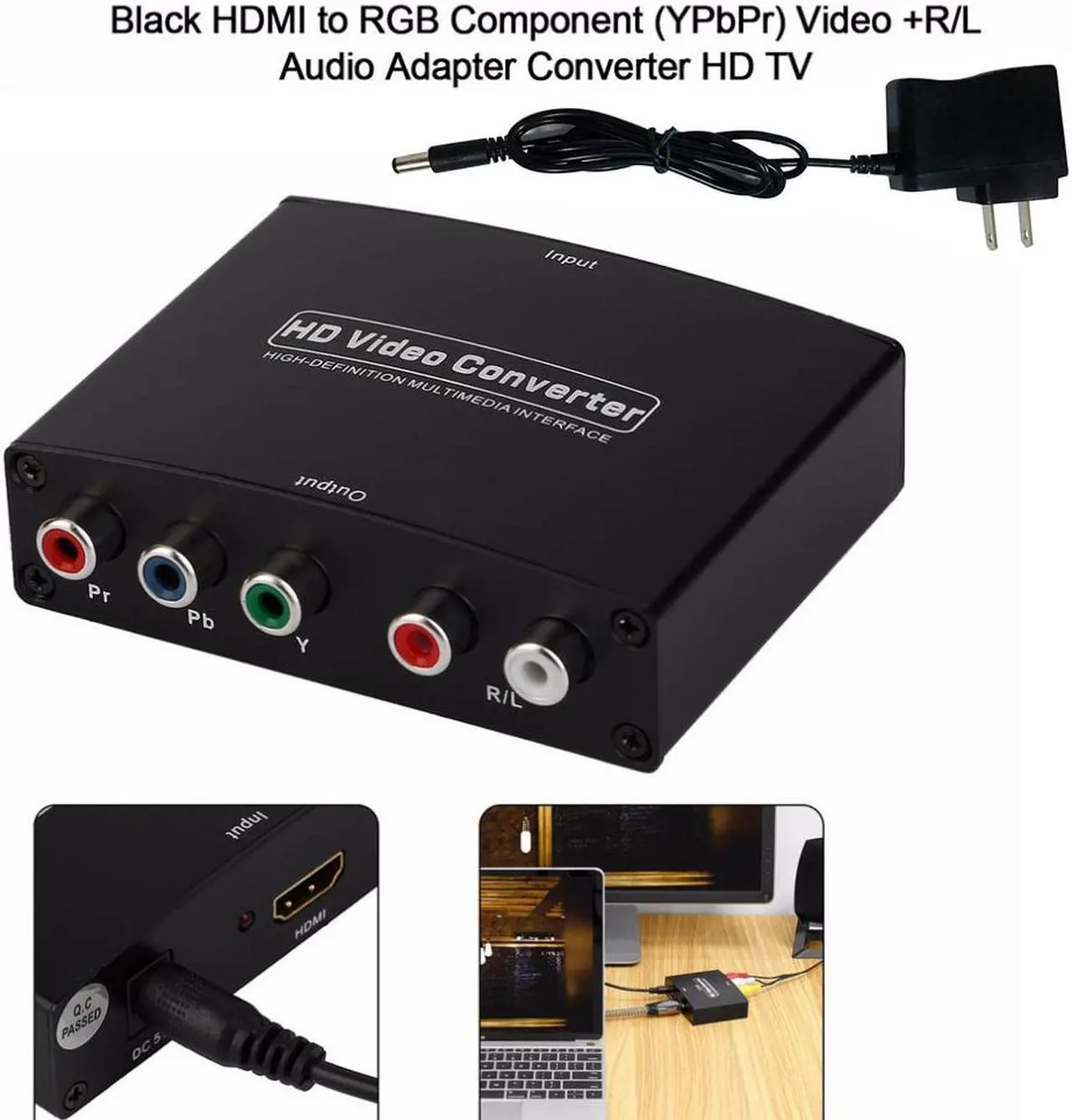 Alt view image 4 of 7 - 1080P HDMI RGB to YPbPr Component cable RGB Video conversor +R/L Audio Adapter Amplifier Converter with Power Adapter Support PS3, PS4, Blu-ray Player, DVD, XBOX, Notebook , Black
