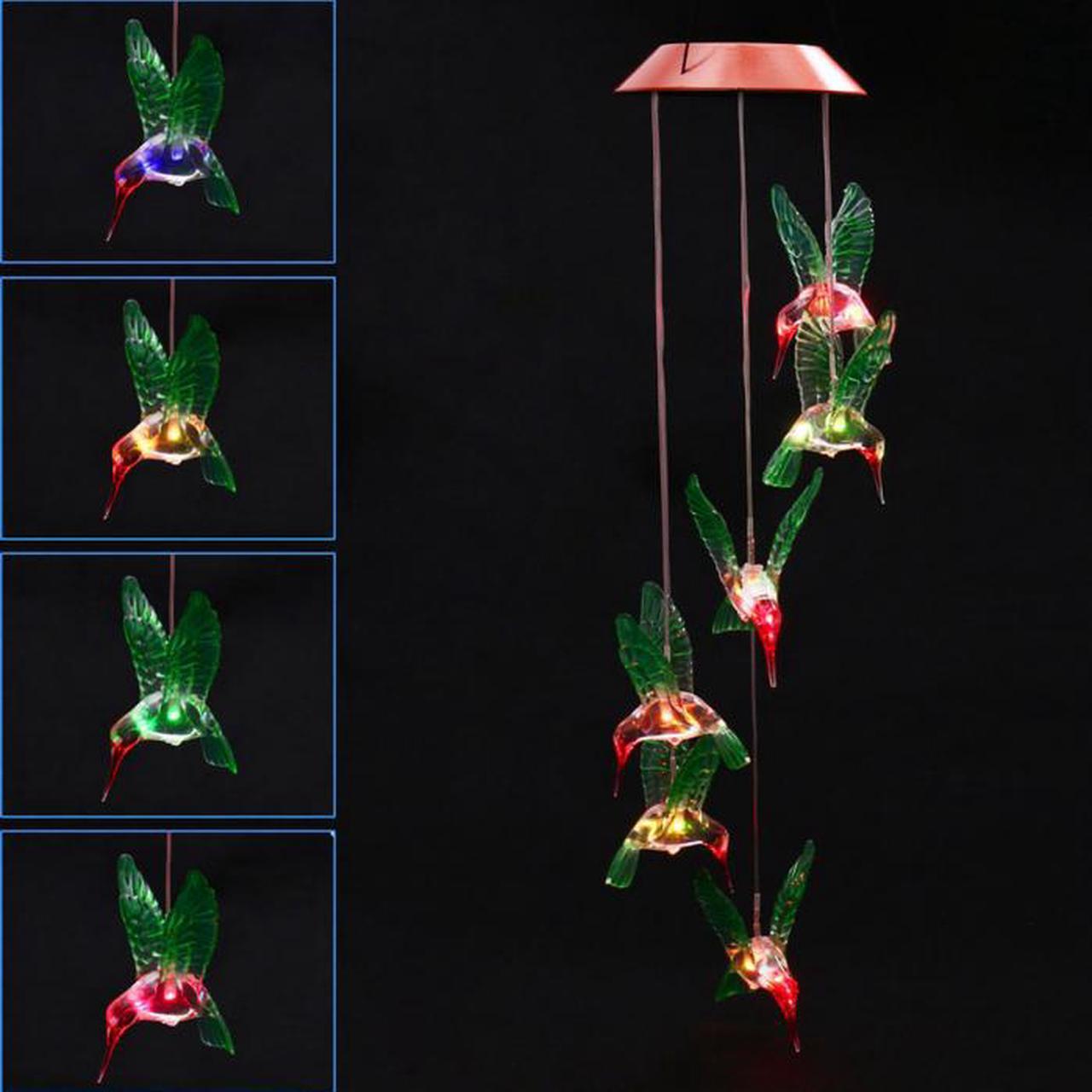 Alt view image 3 of 7 - Hummingbird Solar Wind Chimes, Hummingbird Wind Chimes Outdoor,Solar Wind Chimes, Outdoor Mobile Hanging Patio Light, Porch, Deck, Garden Decor Gifts for mom, Birthday Gifts for Women