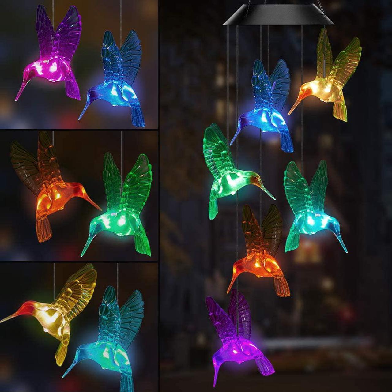 Main image of Hummingbird Solar Wind Chimes, Hummingbird Wind Chimes Outdoor,Solar Wind Chimes, Outdoor Mobile Hanging Patio Light, Porch, Deck, Garden Decor Gifts for mom, Birthday Gifts for Women