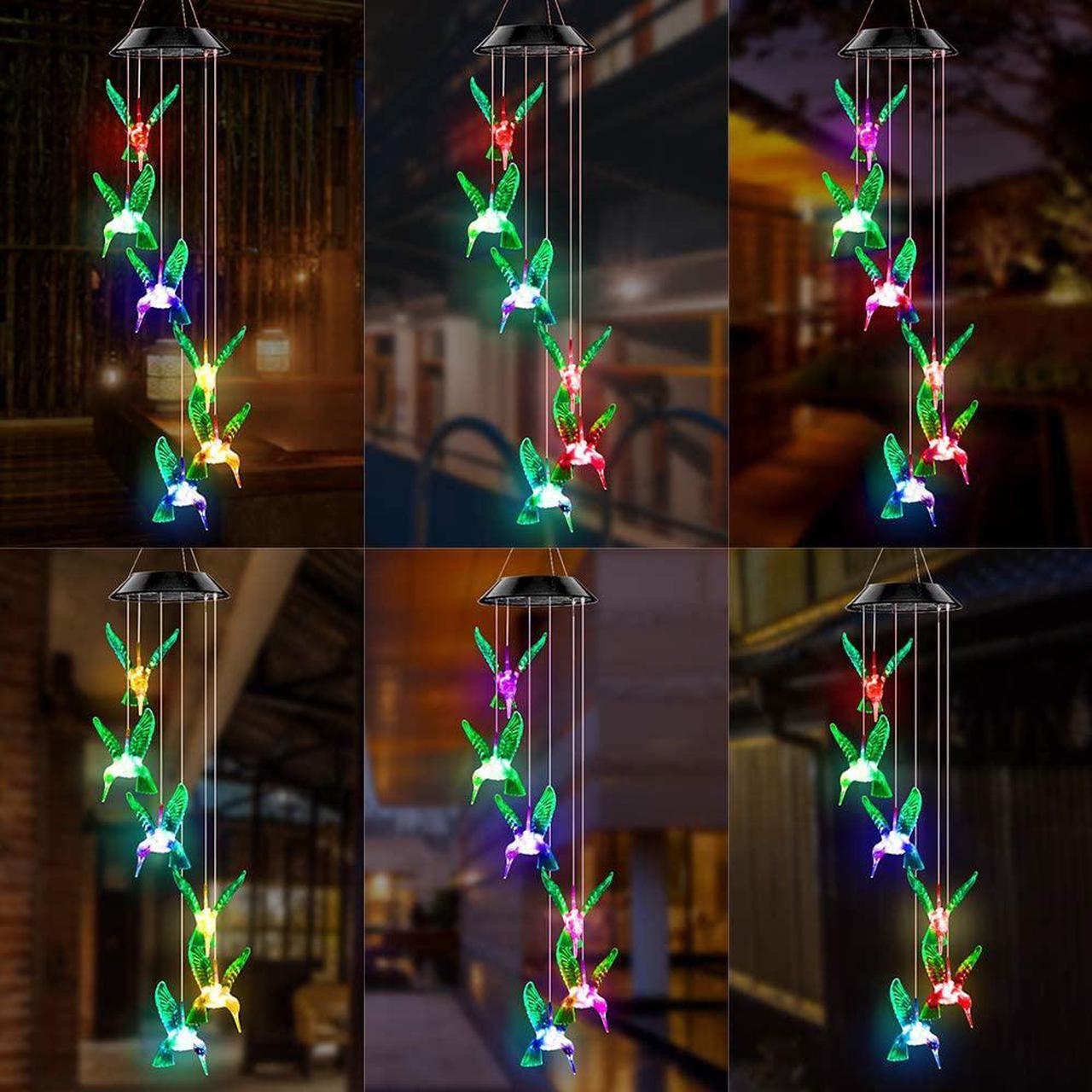 Alt view image 4 of 7 - Hummingbird Solar Wind Chimes, Hummingbird Wind Chimes Outdoor,Solar Wind Chimes, Outdoor Mobile Hanging Patio Light, Porch, Deck, Garden Decor Gifts for mom, Birthday Gifts for Women