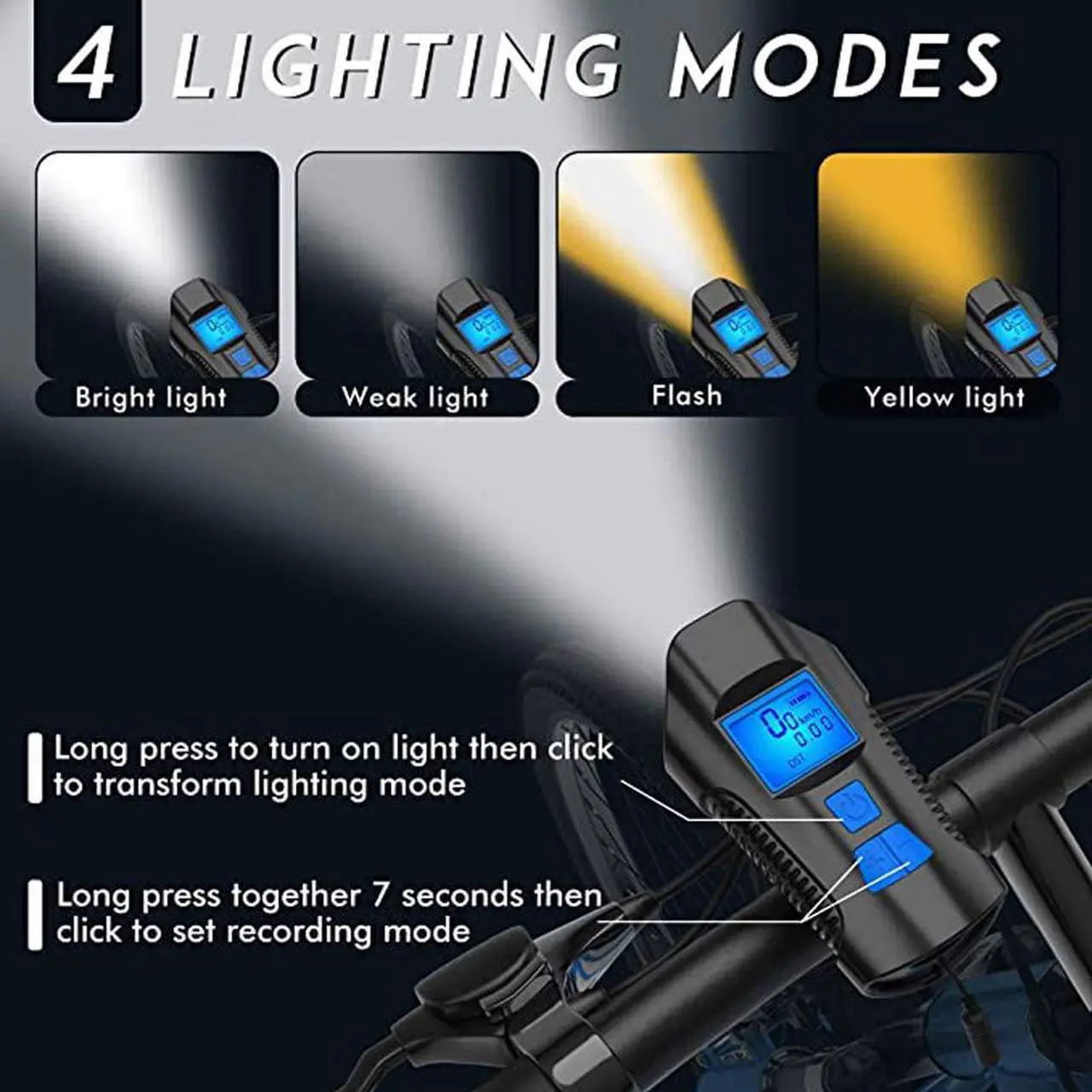 Alt view image 4 of 7 - Super Bright Rechargeable Bike Headlight with Free Taillight| LCD Speedometer Odometer |1500mAh Lithium Battery | Water Resistant - Fits All Bicycles, Easy Install & Quick Release- 1 Year Warranty