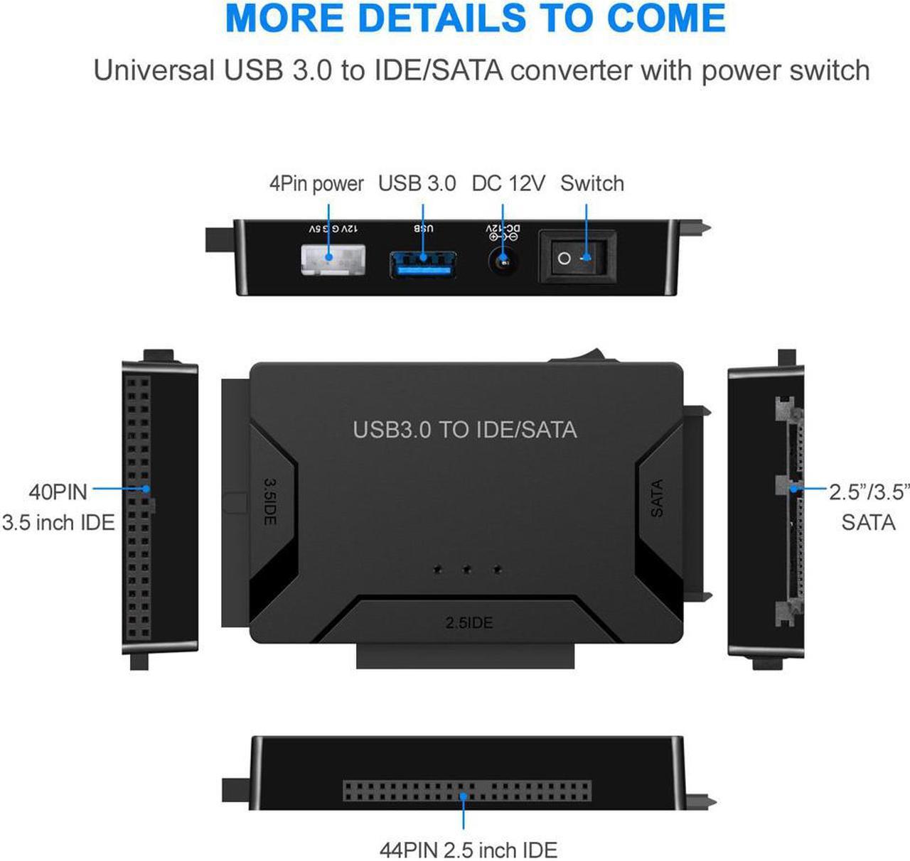 Alt view image 4 of 7 - SATA/PATA/IDE Drive to USB 3.0 Adapter Converter Cable for Hard Drive Disk HDD 2.5" 3.5" With External AC Power Adapter
