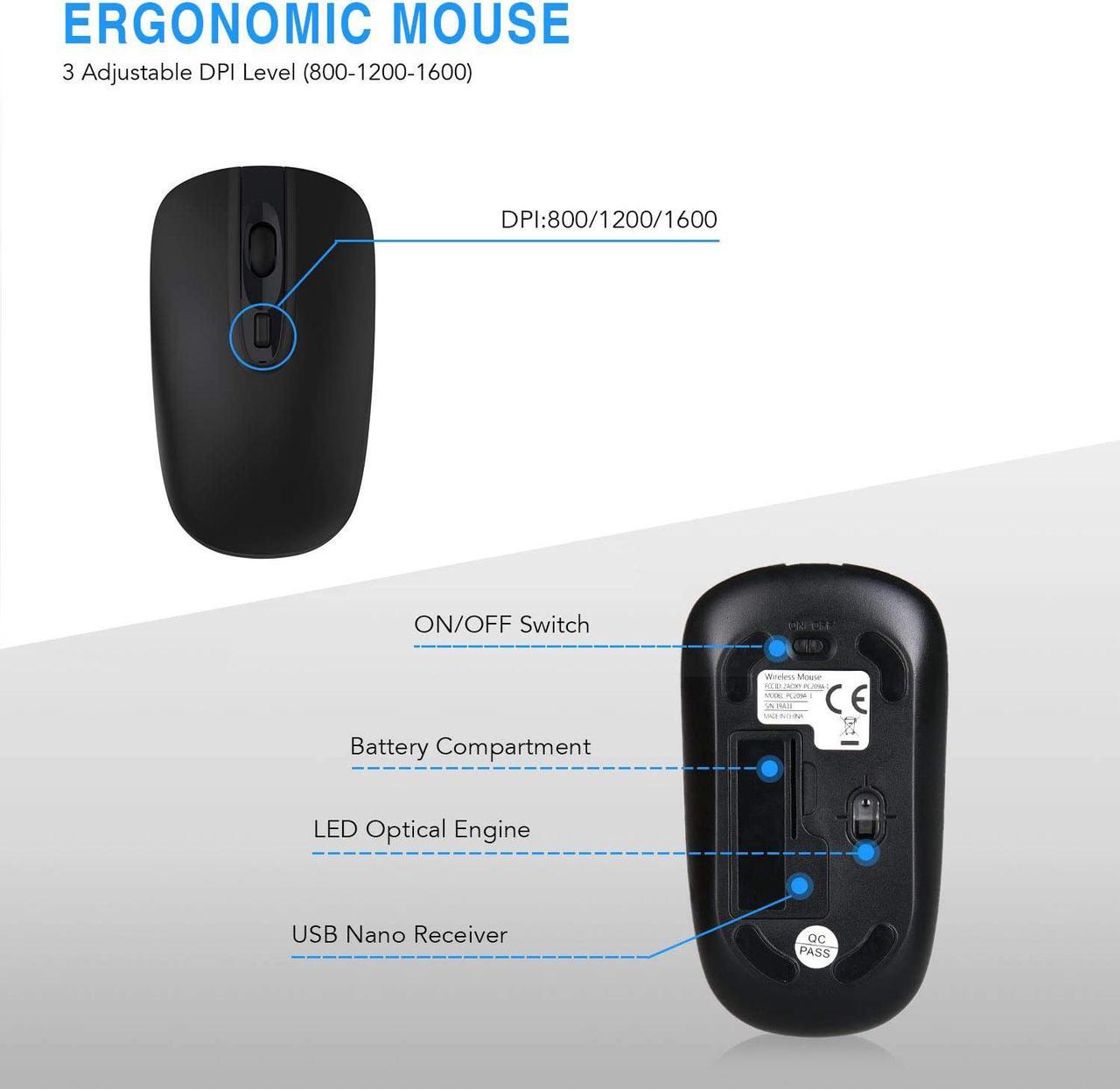 Alt view image 5 of 7 - Wireless Keyboard and Mouse Combo - Ultra Thin Full Size Keyboard and Mouse , 2.4GHz Dropout-Free Connection, for Computer, Laptop, PC, Desktop, Notebook, Windows 7, 8, 10-(Black)