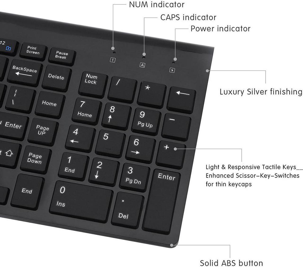 Alt view image 3 of 7 - Wireless Keyboard and Mouse, Vssoplor 2.4GHz Compact Quiet Full-Size Keyboard and Mouse Combo with Nano USB Receiver for Windows, Laptop, PC, Notebook-Black