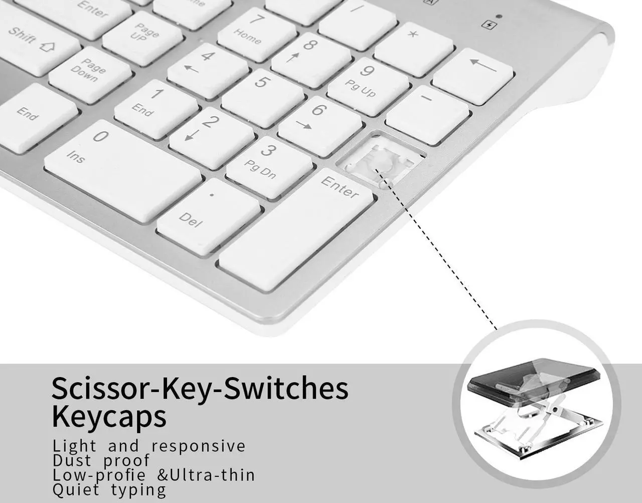 Alt view image 3 of 7 - Wireless Keyboard and Mouse, 2.4GHz Silent USB Wireless Keyboard Mouse Combo, Full-Size Keyboard and Mouse for Computer, Desktop and Laptop (White)
