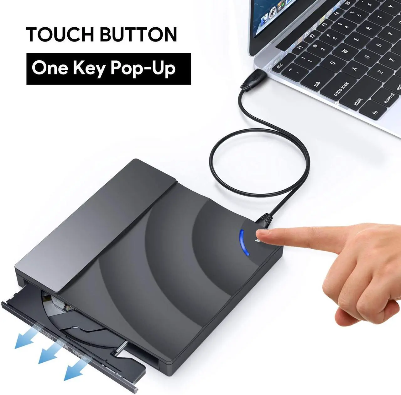 Alt view image 6 of 7 - LUOM External CD Drive USB 3.0/Type-C Portable CD/DVD+/-RW Burner Player Writer with Touch Sensitive Button Compatible with Windows XP/7/8/10, MacOS, Linux for MacBook, Laptop, Desktop