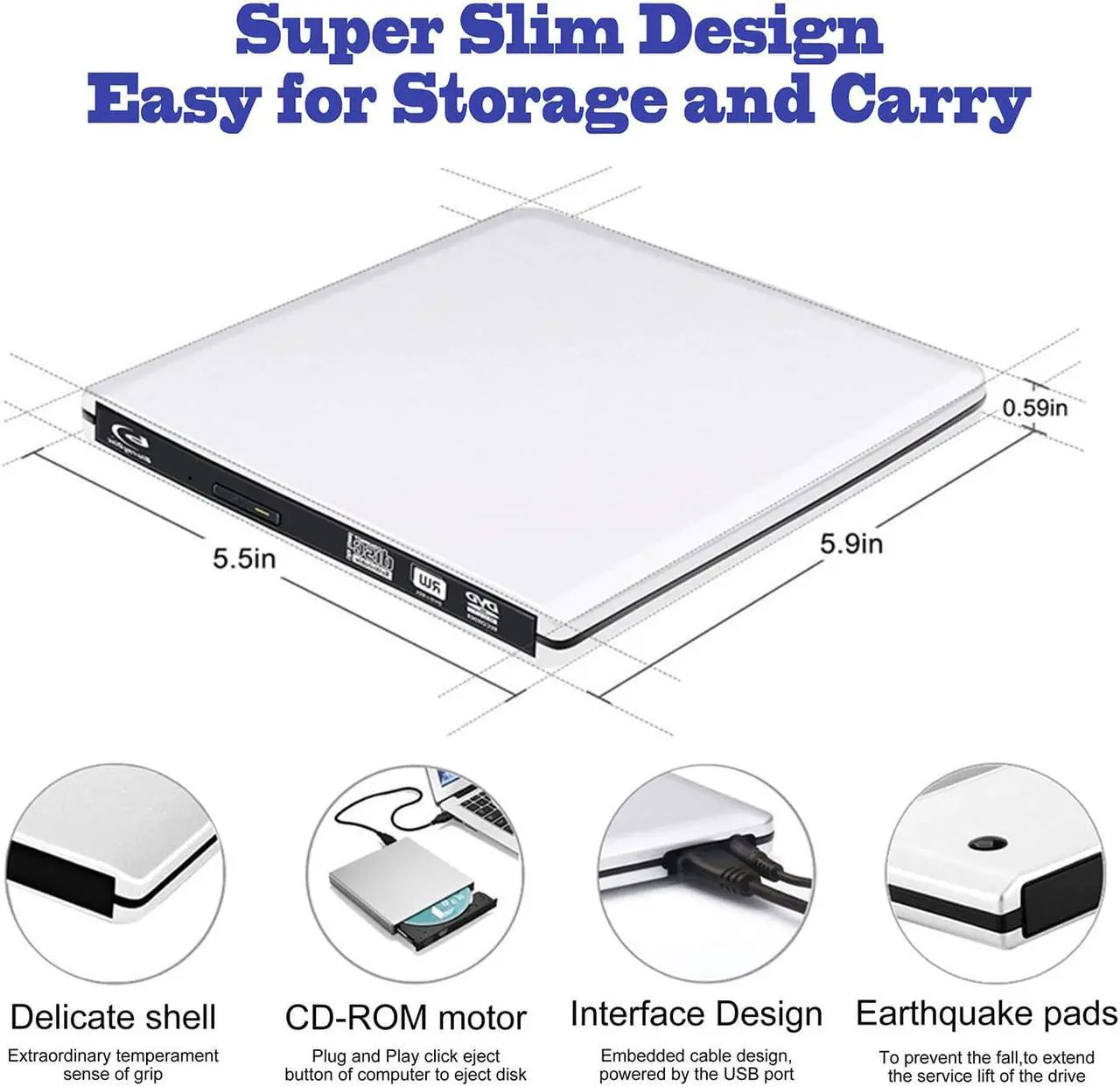 Alt view image 4 of 7 - Aluminum External CD DVD Blu-Ray Player Drive, USB 3.0 Type-C Portable CD/DVD /-RW Drive/DVD Optical Drive disc Player for Laptop Slim CD ROM Rewriter Burner for Mac Laptop Desktop PC (Silver)
