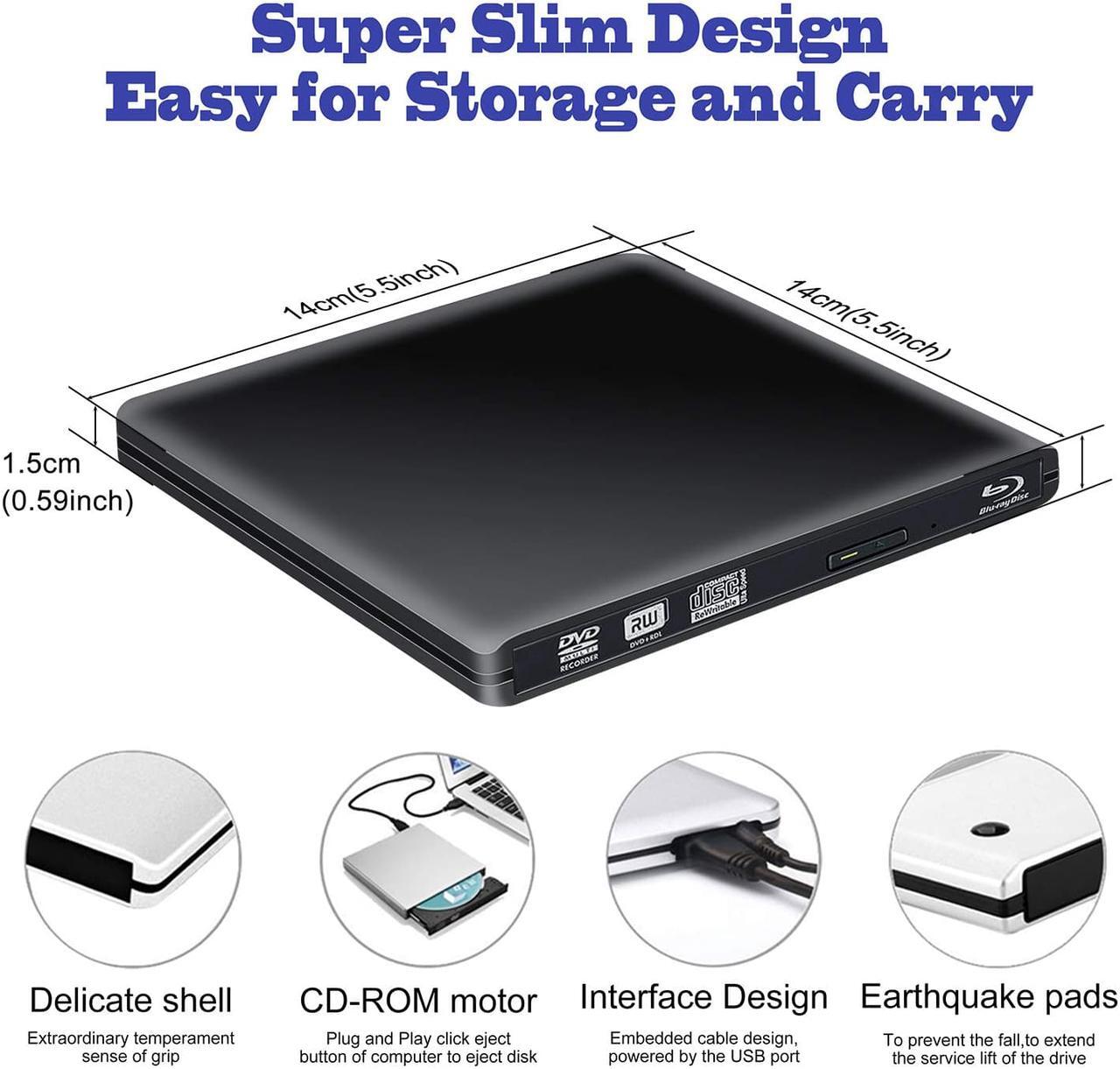 Alt view image 5 of 7 - LUOM Aluminum External DVD CD Blu-Ray Burner Drive, USB 3.0 Type-C Portable CD/DVD ROM +/-RW Drive/DVD Player Rewriter Burner Compatible with Laptop Desktop PC Windows Apple Mac , Black