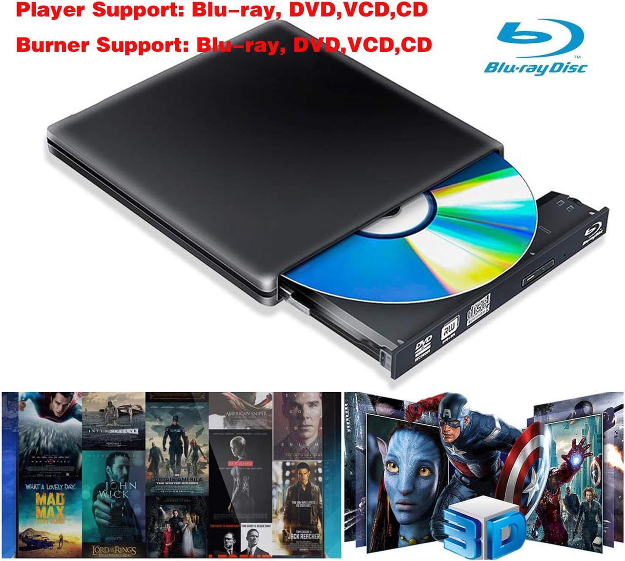 Alt view image 2 of 7 - LUOM Aluminum External DVD CD Blu-Ray Burner Drive, USB 3.0 Type-C Portable CD/DVD ROM +/-RW Drive/DVD Player Rewriter Burner Compatible with Laptop Desktop PC Windows Apple Mac , Black