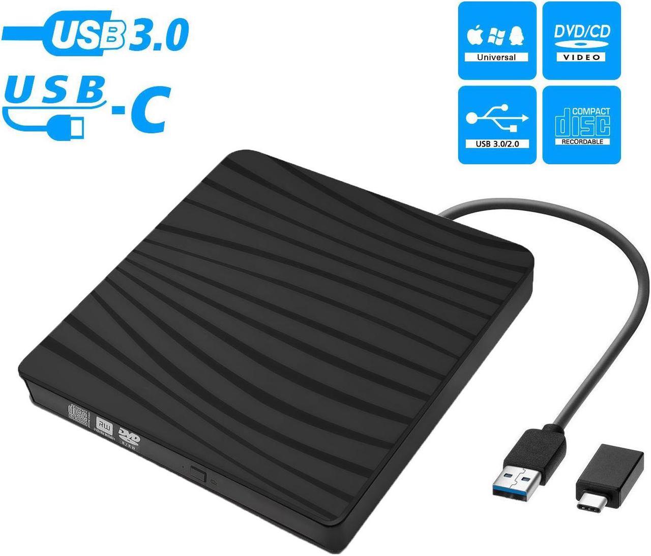 LUOM BT689 USB 3.0 with Type-C External DVD Drive, Portable CD/DVD+/-RW Drive/DVD Player for Laptop CD ROM Burner Compatible with Laptop Desktop PC Windows Linux OS Apple Mac, Silver+Black