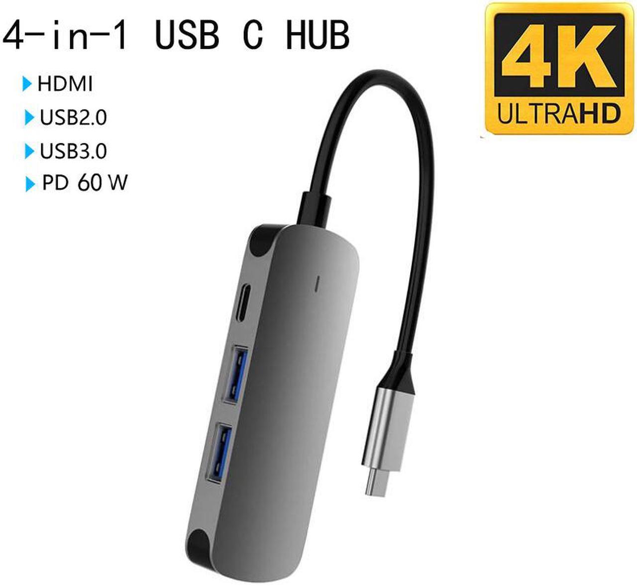 USB C Hub Multiport Adapter - 4 in 1 Portable Dongle with 4K HDMI, USB3.0 Ports, USB2.0 Ports, PD Charger Compatible for MacBook Pro, XPS More Type C Devices.