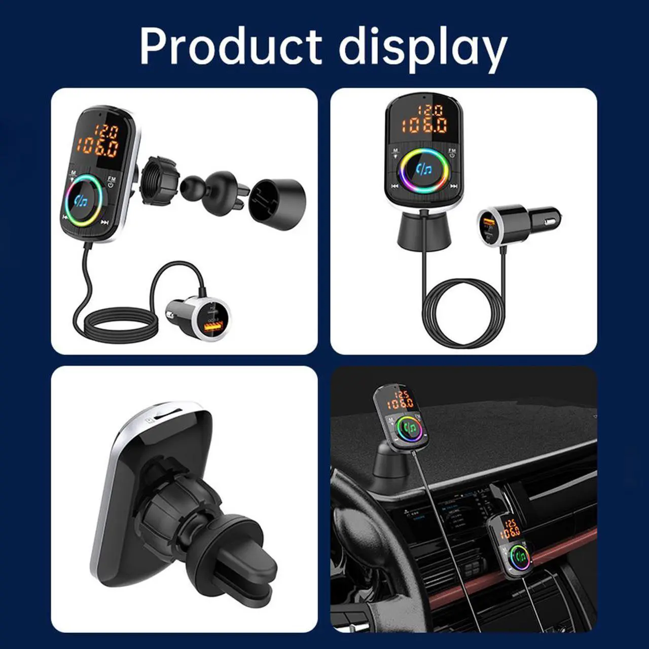 Alt view image 3 of 7 - BC71 Bluetooth 5.0 Car FM Transmitter,QC3.0/18W+USB-C Wireless Bluetooth Car Adapter Mp3 Music Player Car Kit with Hands-Free Calling and 2 USB Charging,Play TF Card/USB, 7 LED Backlit for Smartphones