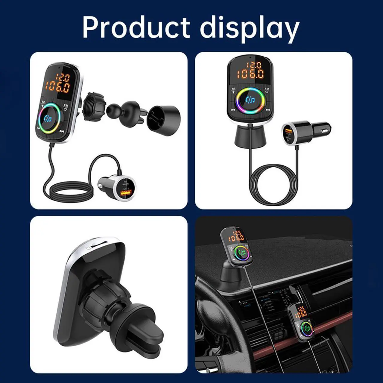 Alt view image 3 of 7 - Bluetooth Fm Transmitter for Car, Bluetooth 5.0 FM Radio Transmitter Adapter and Receiver/Car Kit with LED Backlit, Hands Free Calling,Dual QC3.0+USB-C 18W USB Charging MP3 Player Support TF Card