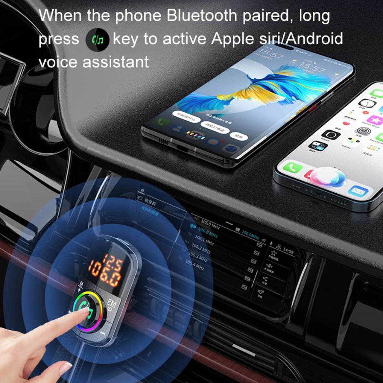 Alt view image 6 of 7 - LUOM Bluetooth 5.0 FM Transmitter Radio Receiver, Handsfree Call Car Charger, Mp3 Audio Music Stereo Adapter,Dual USB Port Charger, 7 LED Backlit Compatible Support TF Card for All Smartphones