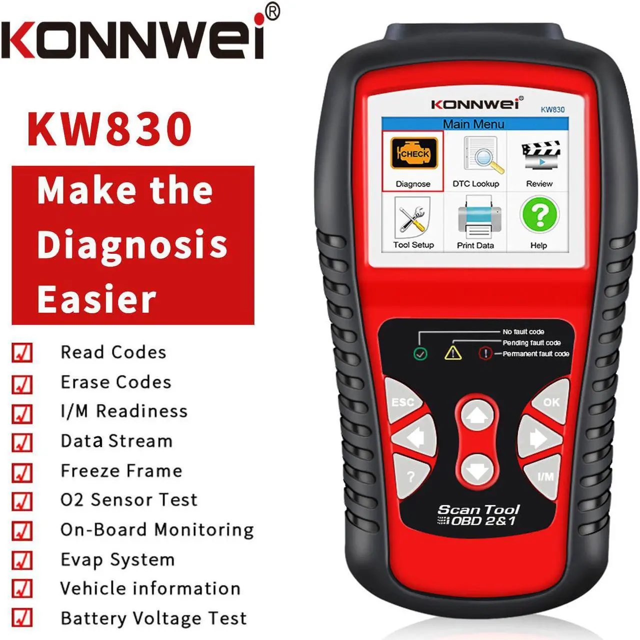Alt view image 2 of 7 - OBD2 Scanner [KW830] Car Code Reader Scan Tool Auto OBDII/EOBD Scanner Professional Mechanic OBDII Diagnostic Tool Code Reader Tools for Check Engine Light--for All OBDII Protocol Cars Since 1996
