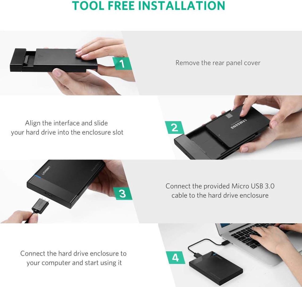 Alt view image 3 of 7 - LUOM 2.5-Inch SATA to USB 3.0 Tool-Free External Hard Drive Enclosure [Optimized for SSD, Support UASP SATA III] Black (US221-A)