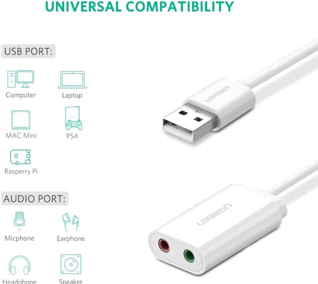 Alt view image 3 of 7 - LUOM USB Sound Card Audio Adapter USB External Stereo Sound Adapter Headphone Microphone Adapter for PC Computer - (White)