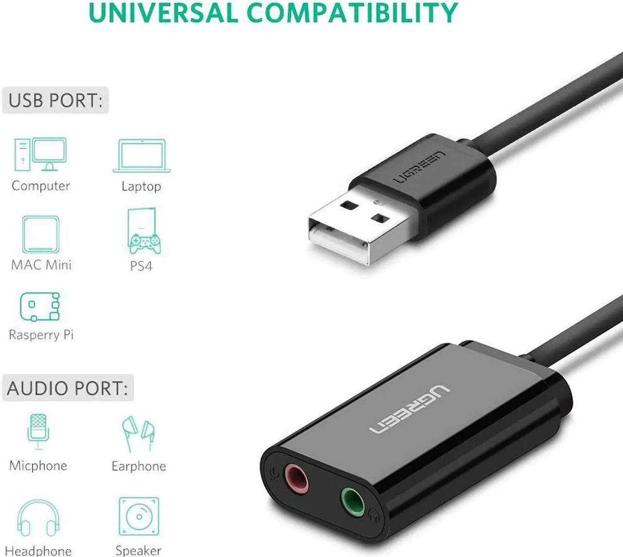 Alt view image 3 of 7 - USB Headset Audio Adapter, 3.5mm to USB External Sound Card for Old Gaming Headsets with 2 TRS Jack Pin, Hi-res 24bit/96Khz USB Sound Adapter Compatible with PS4 PC WIN10 Mac Laptop Desktops (Black)