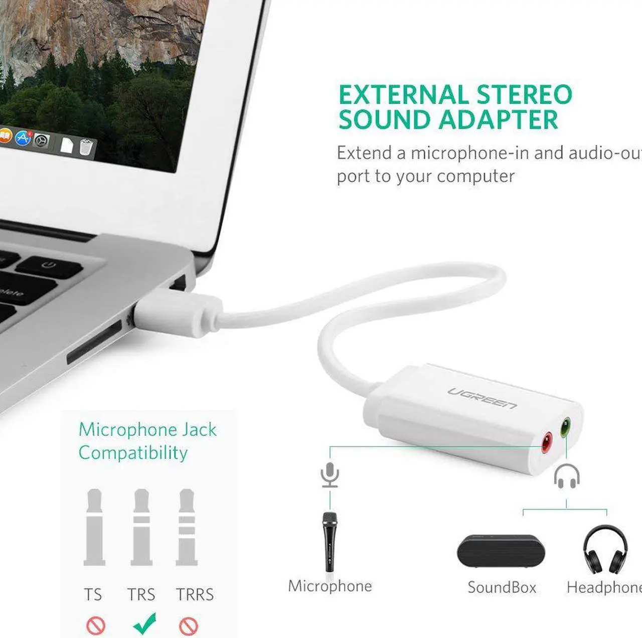 Alt view image 5 of 7 - USB Headset Audio Adapter, 3.5mm to USB External Sound Card for Old Gaming Headsets with 2 TRS Jack Pin, Hi-res 24bit/96Khz USB Sound Adapter Compatible with PS4 PC WIN10 Mac Laptop Desktops (White)