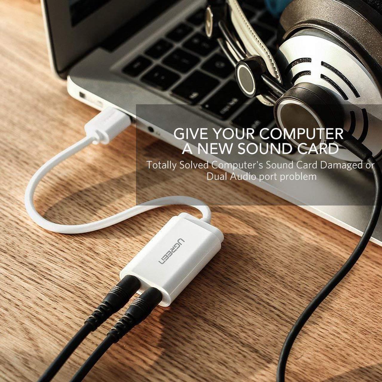 Alt view image 5 of 7 - LUOM USB Sound Card Audio Adapter USB External Stereo Sound Adapter Headphone Microphone Adapter for PC Computer - (White)