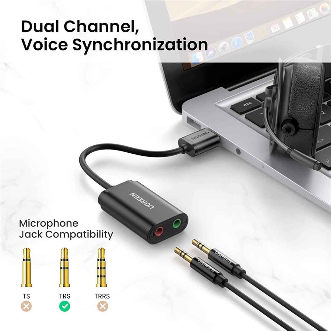 Alt view image 4 of 7 - LUOM USB External Stereo Sound Card Adapter, USB Audio Adapter with 3.5mm Headphone and Microphone Jack for Windows, Mac, Linux, PC, Laptops, Desktops, PS4 (USB-Black)