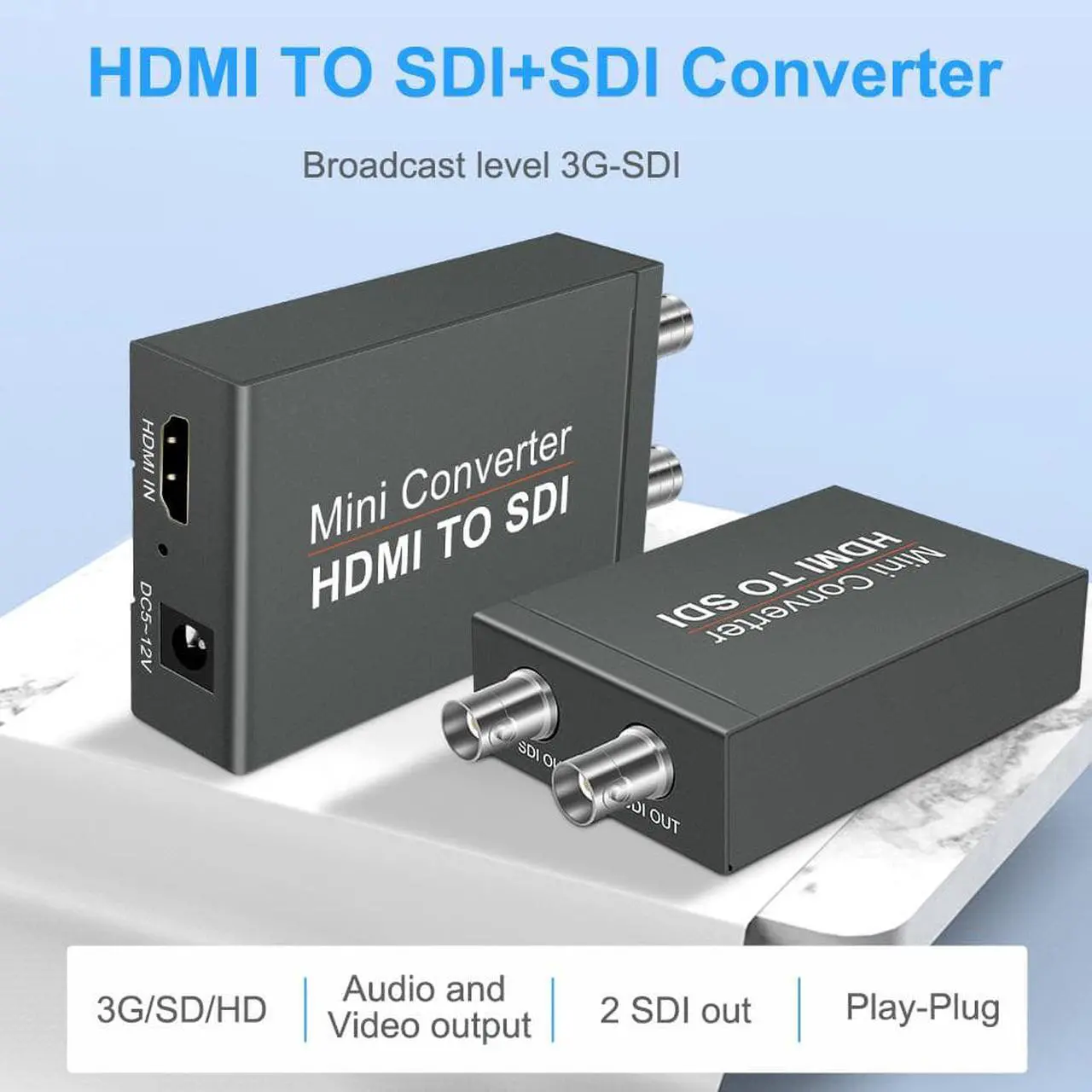 Alt view image 2 of 7 - HDMI to SDI Converter, HD 3G Video Micro Converter HDMI to Dual SDI-compatible Adapter Converter with Audio Auto Format Detection with Power Supply for Cameras SDI Monitor HDTV
