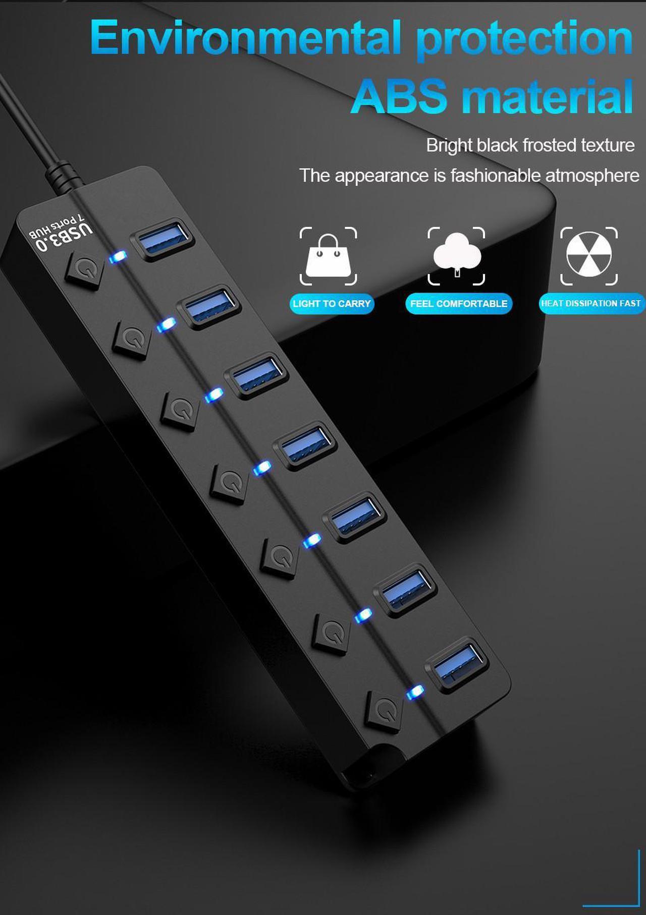 Alt view image 4 of 7 - USB hub 3.0,7-Port USB Hub,VEMONT USB Splitter with Individual On/Off Switches and Lights, USB3.0 Extension for Laptop and PC Computer