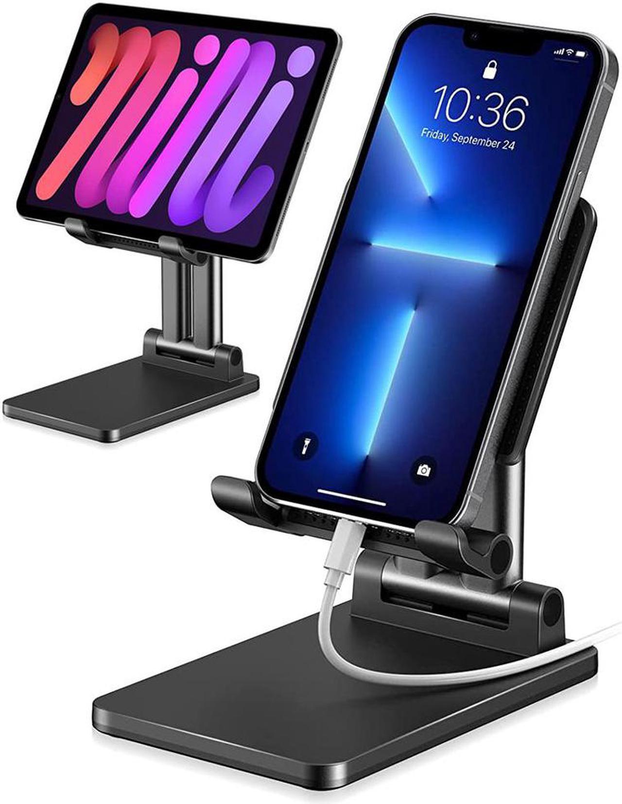 Cell Phone Stand Height Adjustable, [2022 Updated] Dual Tube Foldable Phone Stand,Portable Tablet Stand, Smartphones Desk Holder with Anti-Slip Design for iPad/Tablet/Mobile Phone(Black)