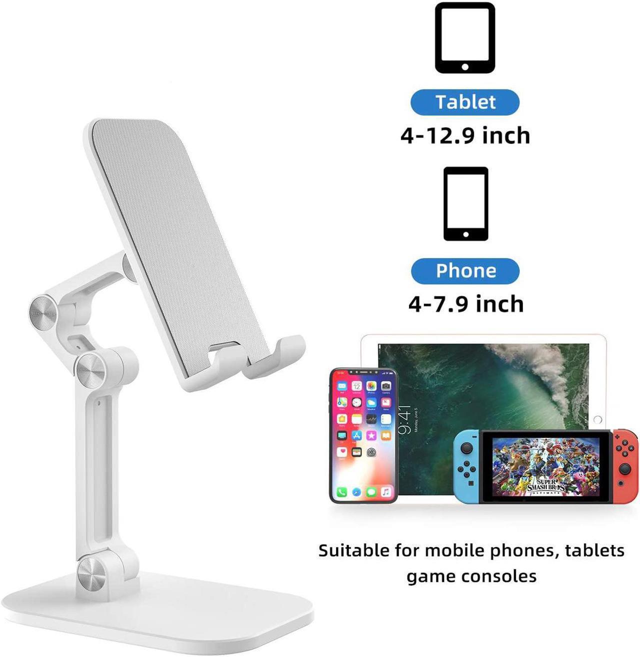 New Upgraded Foldable Cell Phone Stand, Portable Phone Holder, Adjustable Phone Dock Cradle Compatible with iPhone Pro Max, Samsung Galaxy, Small Tablets and Other Phones,4-12.9Inches White