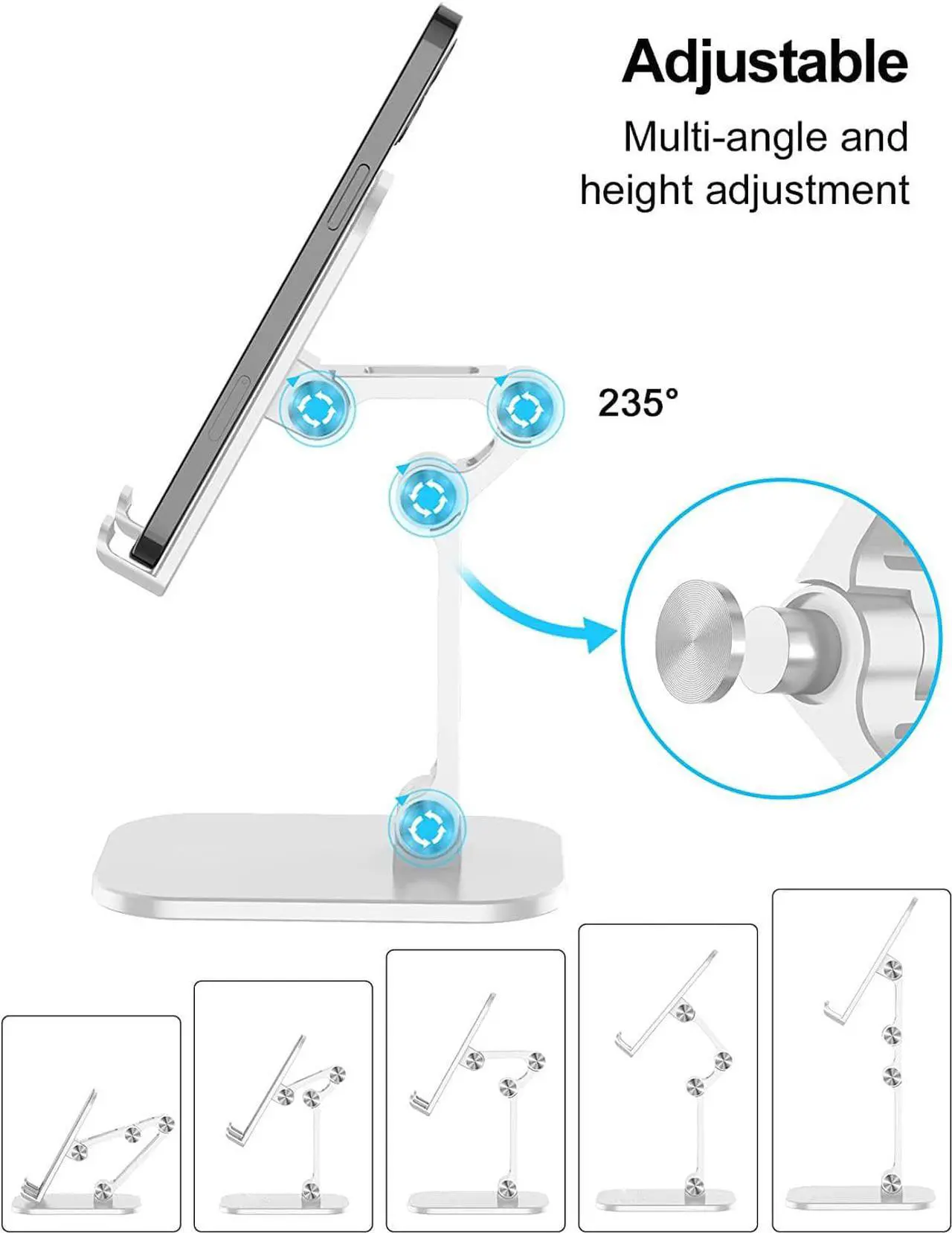 Alt view image 2 of 7 - Desktop Phone Holder Stand For iPhone iPad Adjustable Desktop Tablet Holder Universal Table Cell Phone Stand Compatible with 4"-12.9" Mobile Phone/Tablet/Kindle/Samsung Galaxy Smartphones, White