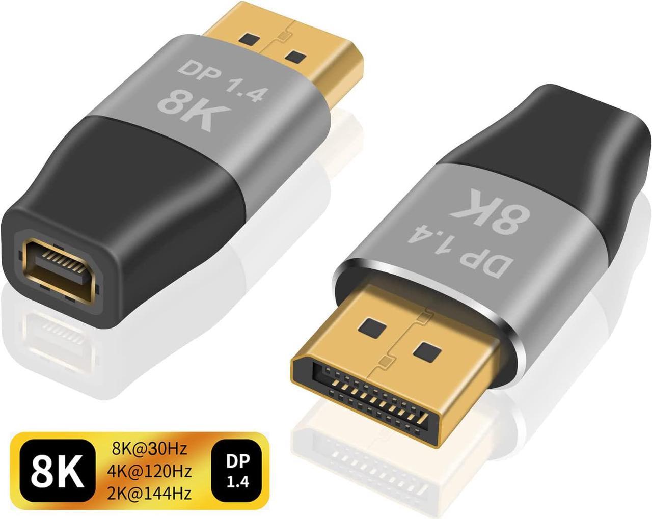 2 Pack 8K Mini DisplayPort to DisplayPort 1.4 Bi-Directional Adapter (Mini DP to DP 1.4) - 8K@60Hz, 4K@120Hz Resolution Ready