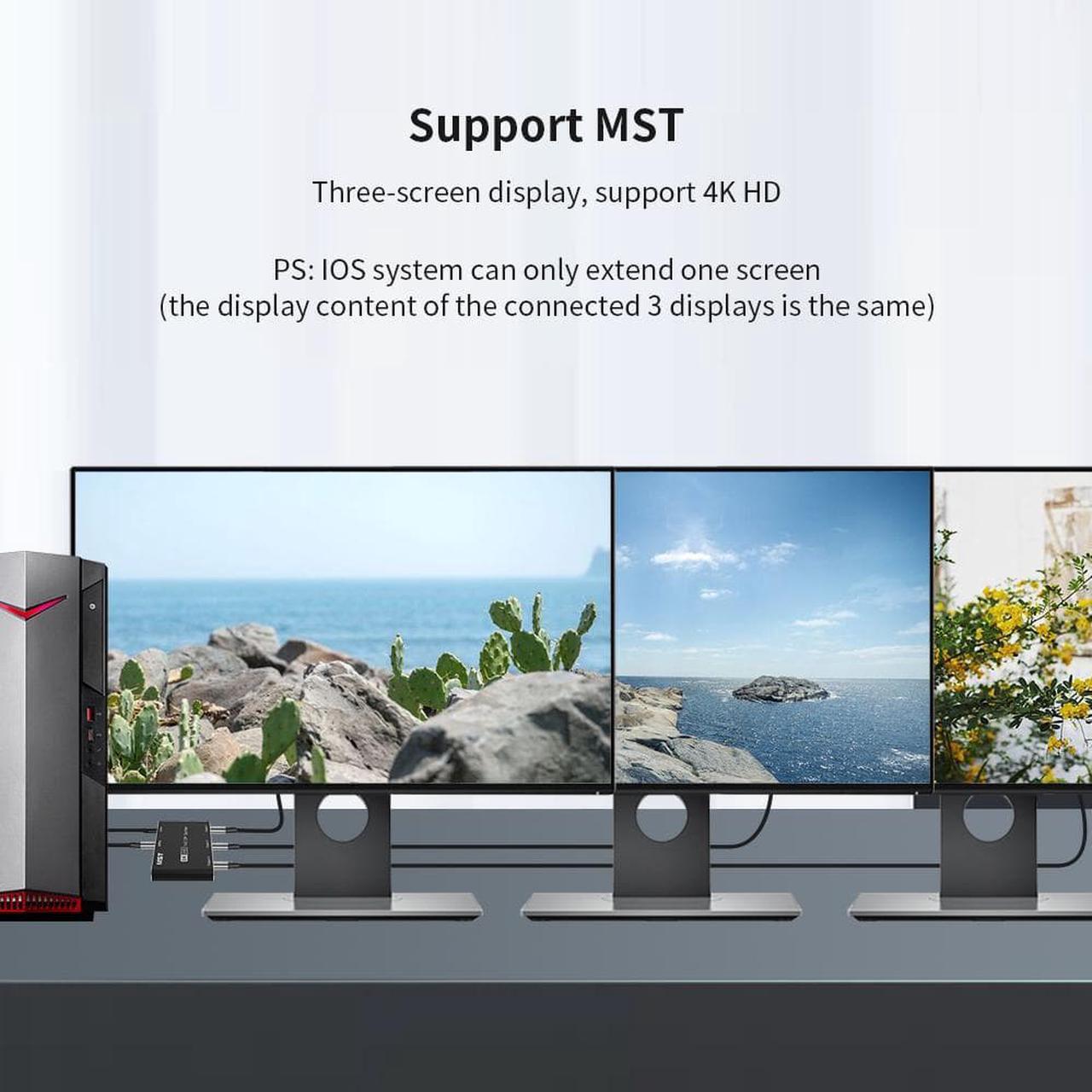 Alt view image 5 of 7 - LUOM 3-Port  Displayport MST Hub 1.4 Display Port MST hub splitter for 3 monitors Splitter Displayport mst hub 8K 30Hz 4K 144hz