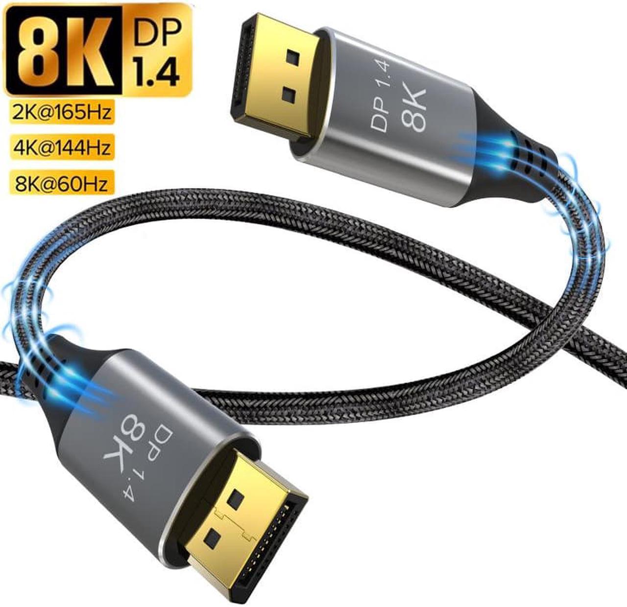 8K DisplayPort & DP Cable, LUOM 6.6ft (for DP 1.4 Gaming PCs/laptops/Graphics Cards/Monitors, Supports 4K@120Hz, 144Hz/165Hz/240Hz), Braided Display Port for Gaming Monitor, Graphics, PC