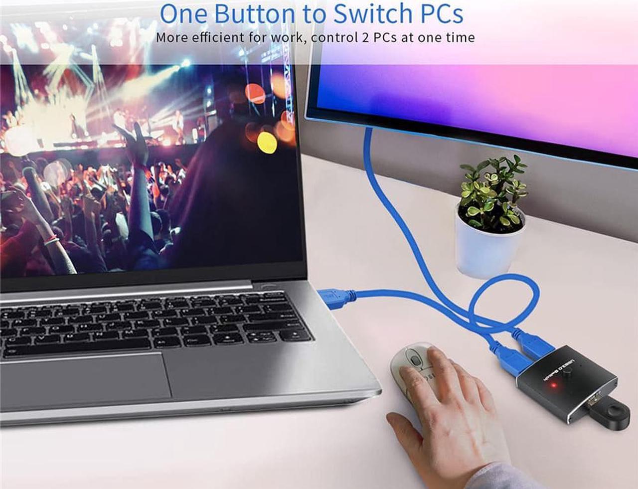 Alt view image 6 of 7 - LUOM USB Switch USB 3.0 HUB Switch KVM Printer Computer Sharer 1 In 2 Out / 2 In 1 Out USB3.0 Splitter , Includes Two 3.3FT Data Cables