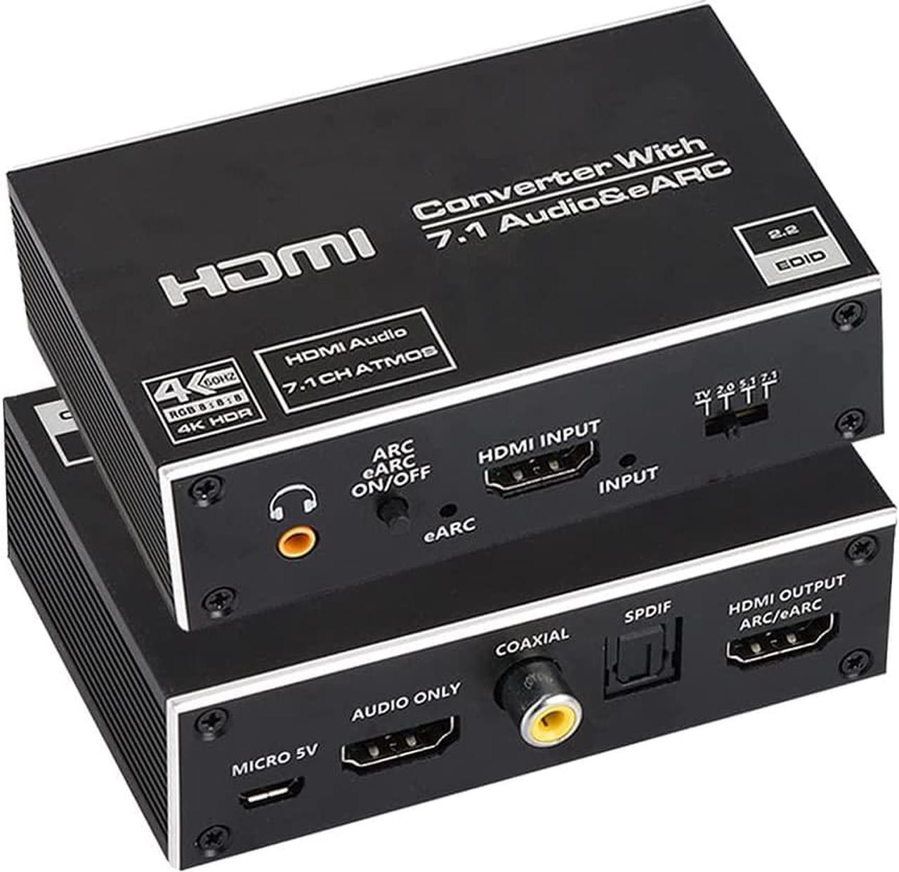 HDMI Audio Extractor, 4K 60Hz ARC/eARC Audio Extractor HDMI2.0 Splitter Audio Converter,HDMI + Optical Toslink SPDIF + 3.5mm Audio Jack + Coaxial + 7.1Ch, Support - HDCP 2.2 - EDID,Dolby Vision,HDR 10