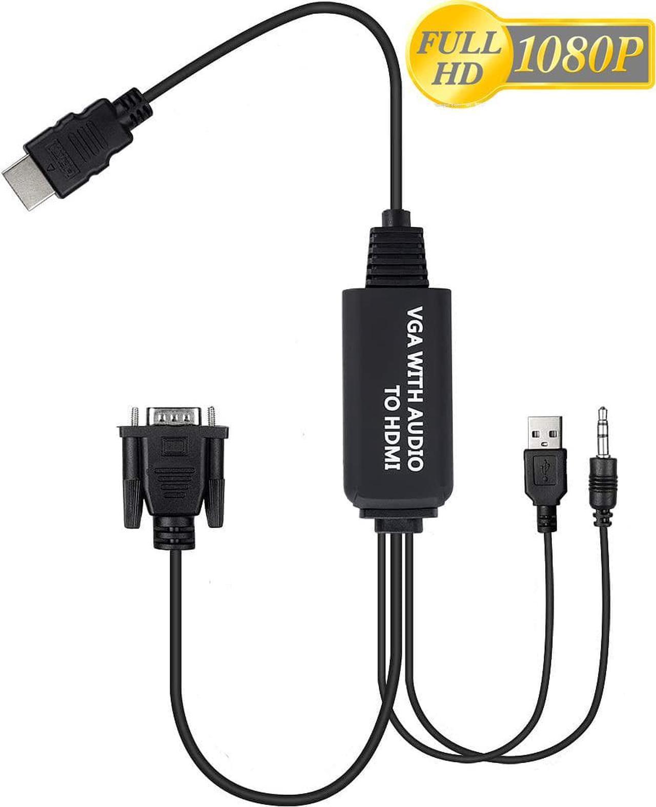 VGA to HDMI Cable 4Ft, VGA to HDMI Adapter with USB Power and Audio, 1080P@60Hz PC VGA Source Output to TV/Monitor with HDMI Connector, Male to Male for Computer Desktop Laptop Monitor Projector