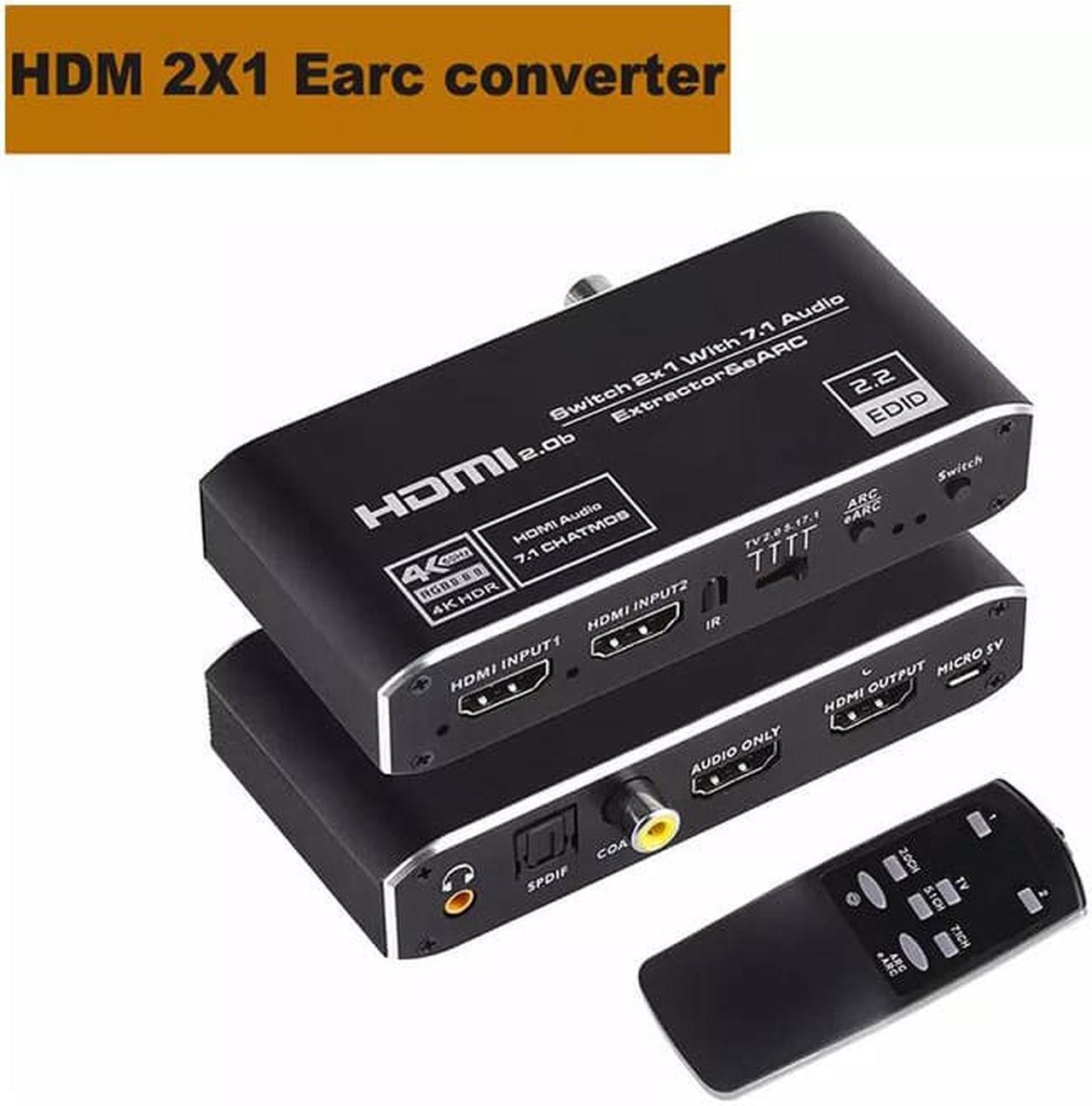 4K@60Hz HDMI Switch Audio Extractor 2 in 1 Out, 2x1 HDMI Switcher with SPDIF & 3.5MM Audio,Coaxial 4K HDMI Switch with Remote, Support Auto Downscale, 3D, HDR, HDCP2.3 for PS5, Xbox, HDTV