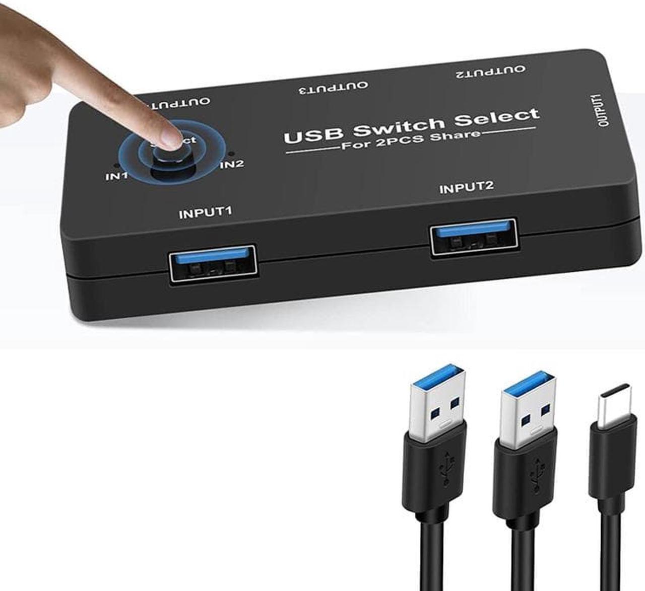 Main image of USB Switch Selector 4 Port 2 Computers Peripheral Switcher Adapter Hub for PC Printer Scanner Mouse Keyboard with One Button Switch and 2 Pack USB Male Cable