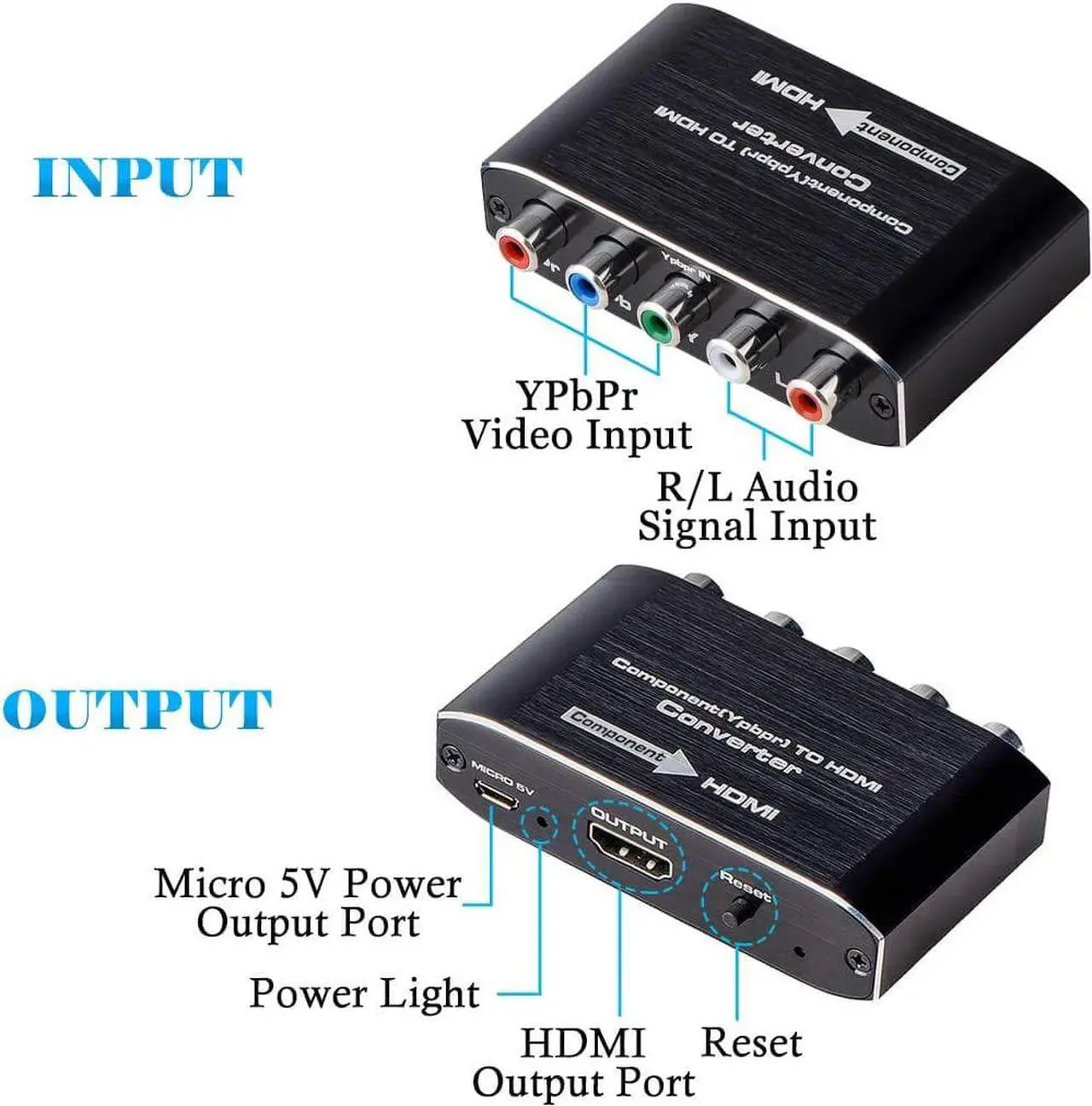 Alt view image 2 of 7 - YPbPr to HDMI Converter, Component to HDMI Adapter , 5RCA RGB YPbPr to HDMI Converter Supports 1080P 60Hz Video Audio for Laptop DVD Xbox One PS4 Nintendo to HDTV Monitor and Projecto