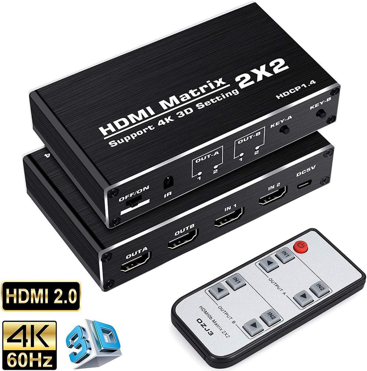 LUOM 4K HDMI Matrix Switch 2 X 2 ,2 in 2 Out Video Switcher Splitter with IR Remote Controller,Support 4K@60Hz 3D 18.5Gbps, HDMI 2.0b, HDCP 1.4,HDR,YUV 4:2:0 (OZJ3)