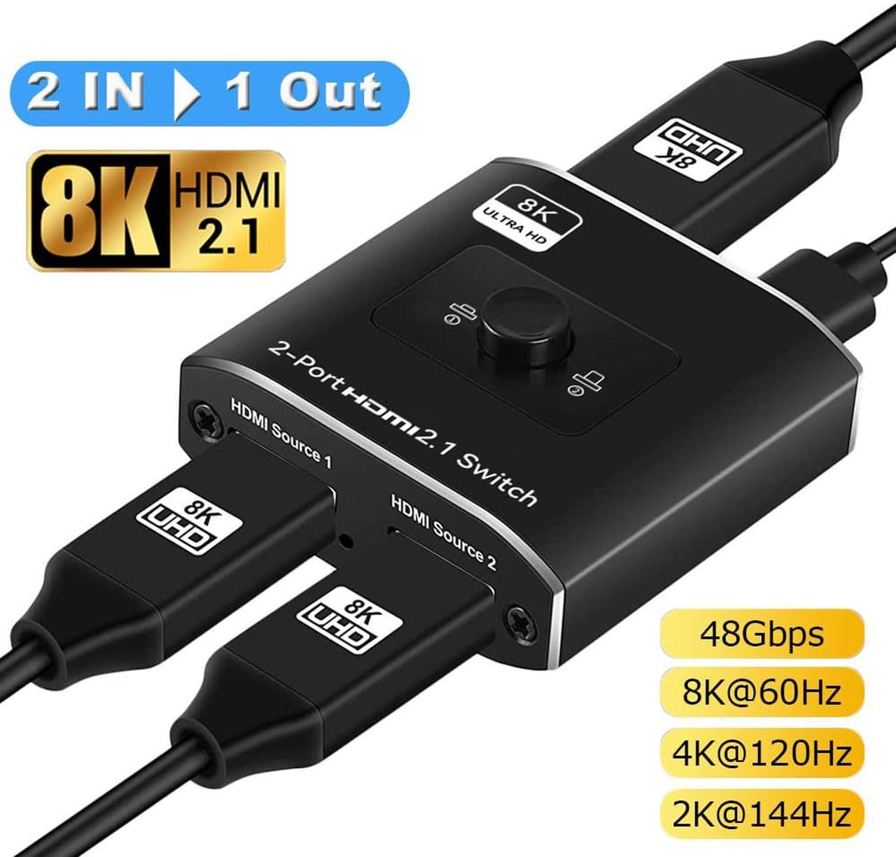 LUOM Ultra HD 8K 60Hz HDMI 2 in 1 Out Switch, 2-Port HDMI Switcher Selector, High Speed 48Gbps Supports 4K@120Hz, 1080P@240Hz, 1080P@120Hz for Fire Stick, HDTV, PS4/5, Game Consoles(OZ8Q2)