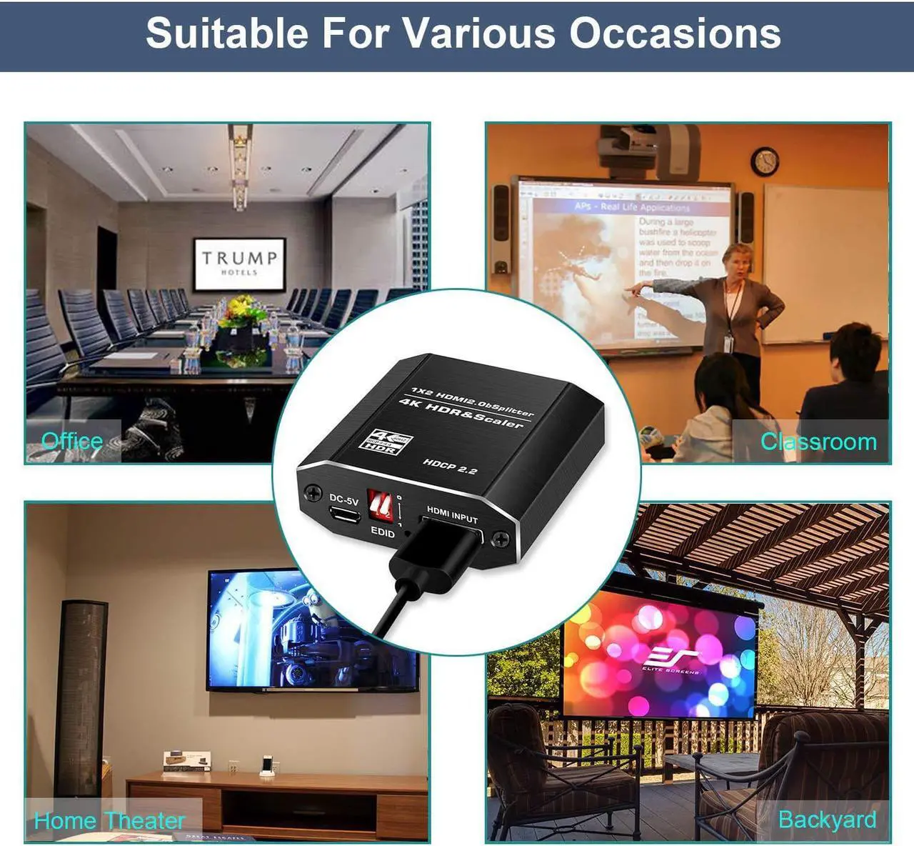Alt view image 7 of 7 - HDMI Switch 4Kx2K@60Hz, HDMI Splitter 1 in 2 Out, with 4 kinds of EDID mode, Supports HDCP2.2, HDMI2.0b, EDID, 3D, RGB 4:4:4 Work for HDTV, Xbox, PS5/4/3, Blu-Ray Player, DVD, DVR