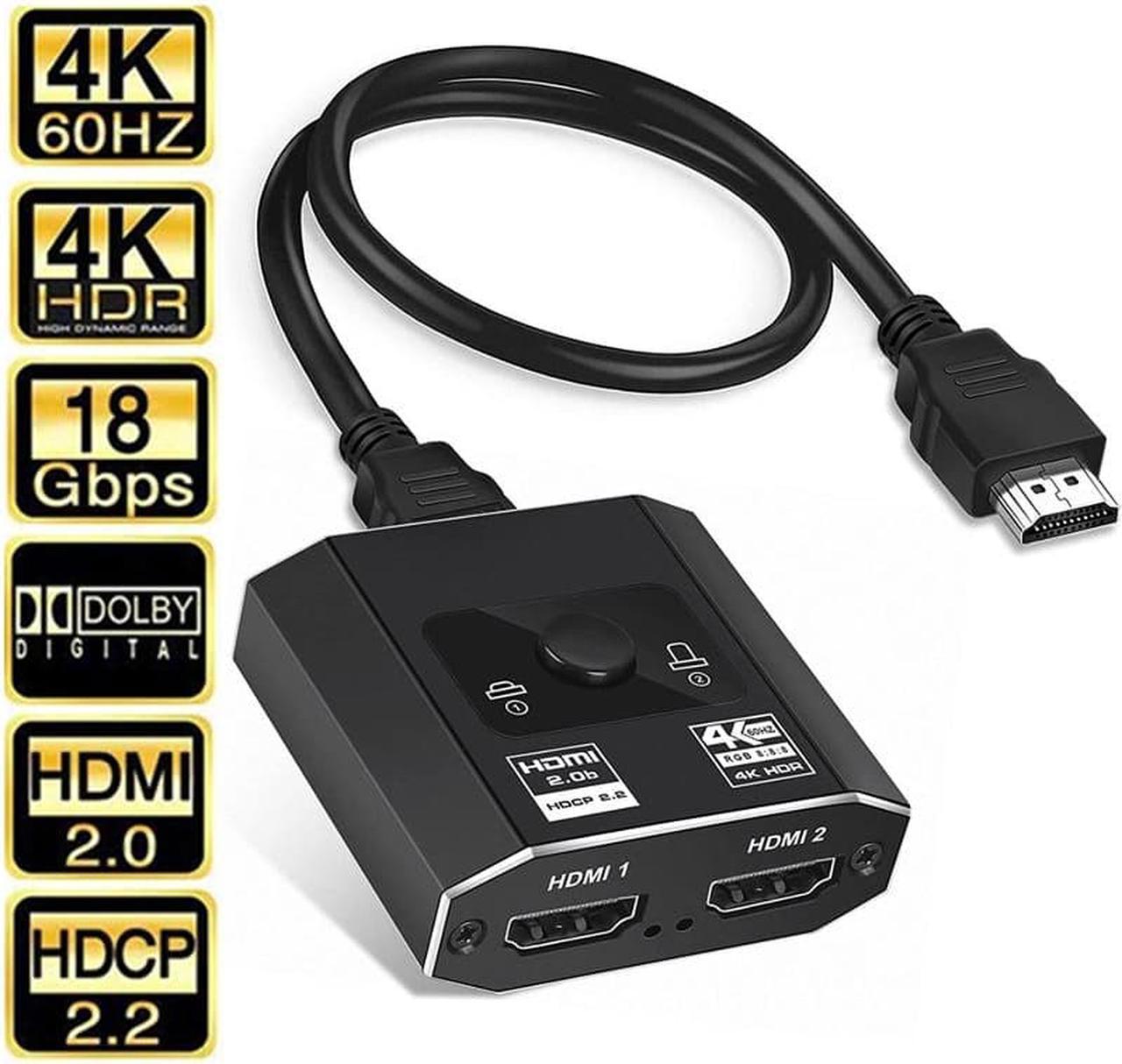 High Speed 18Gbps HDMI 2.0b Ultra 4K HD Mini Switch with HDMI Cable, 4K@60Hz 1080p@120Hz HDR 1in 2out/2in 1out  Splitter(Singal Display) Converter Compatible with Xbox X PS5