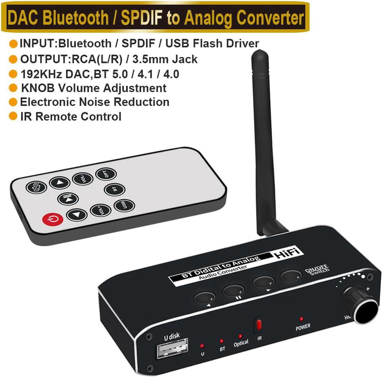 Digital to Analog Audio Converter, 192kHz DAC Converter Volume Control, Digital Optical Toslink to Analog Stereo L/R RCA 3.5mm Adapter with Volume Control & Remote for TV DVD PS4 Xbox Amp Cinema