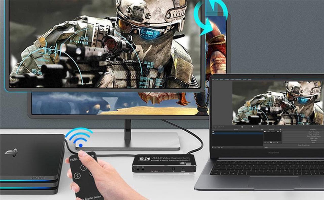 Alt view image 5 of 7 - 4K@60Hz 3X1 HDMI Video Capture Card with Mic & 3.5mm Audio 4K 60fps Board Game Capture Card USB3.0/Type-C Recorder Box Device for Live Streaming Video Recording Loop Out