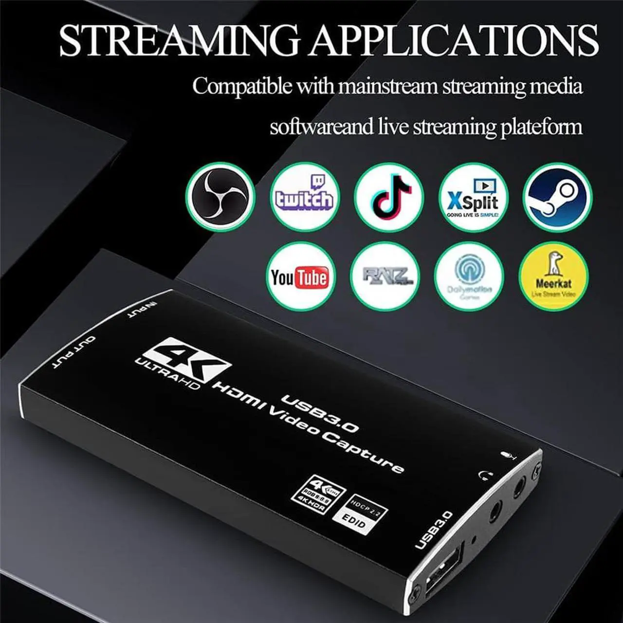Alt view image 7 of 7 - Portable 4K@60hz 1080P 60fps HDMI-compatible to USB3.0 HD Video Capture Card Durable Audio Converter Live Recording Box Support HDR, EDID, HDCP2.2 Compatible with Nintendo Switch/PS4/PS5/Xbox One