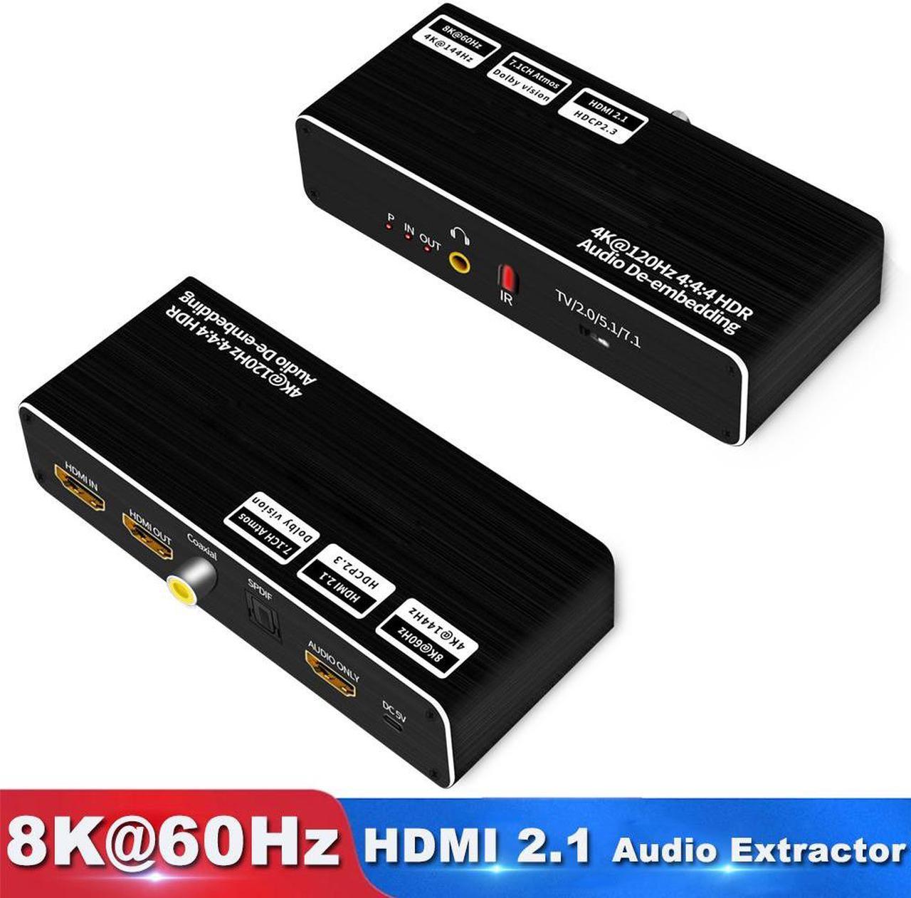 LUOM 8K 60Hz HDMI Audio Extractor Splitter, HDMI + Optical Toslink SPDIF + 3.5mm Audio Jack + Coaxial + 7.1Ch, Support - HDCP 2.2/2.3 - EDID,Dolby Vision,HDR 10