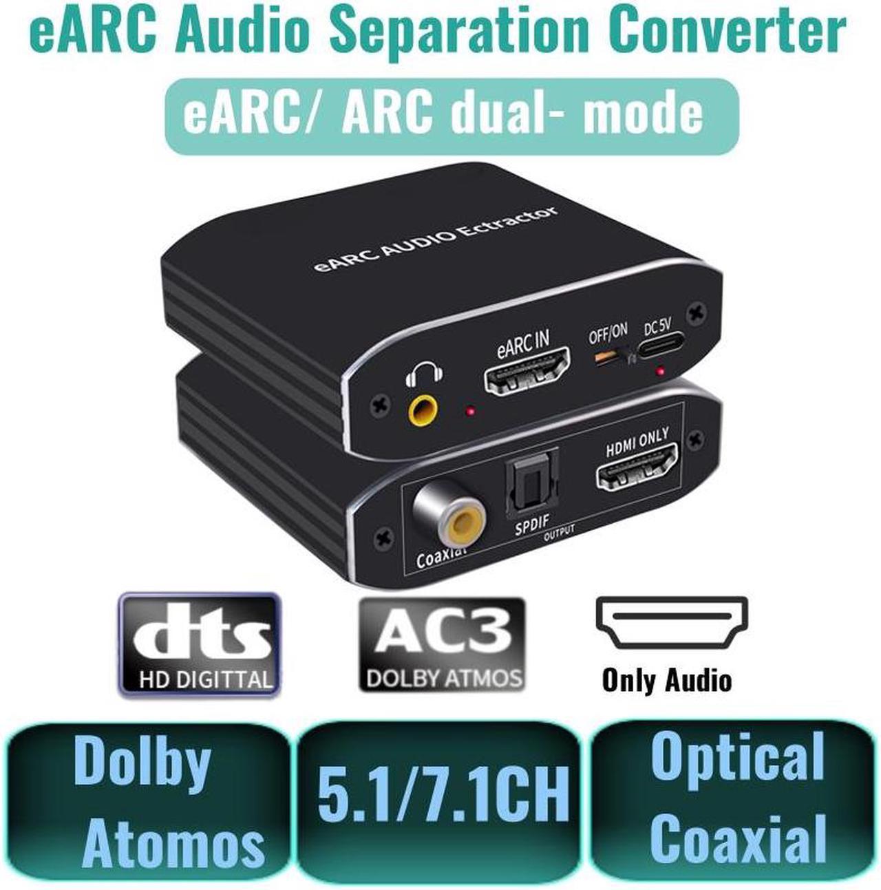 HDMI eARC Audio Extractor 192KHz Converter ARC Audio Extractor Support HDMI AUDIO +Toslink + Coaxial + L/R Stereo Audio Adapter for TV