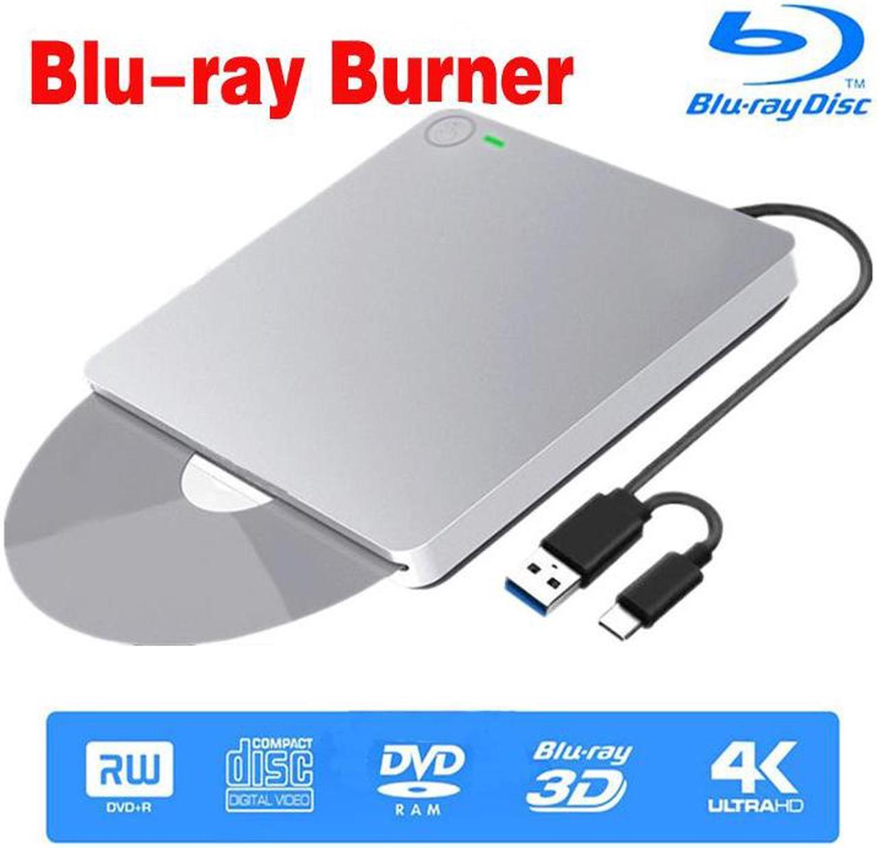 External Blu-Ray Burner Drive with One Touch Pop up for Laptop, Portable High-Speed USB-C&USB 3.0 CD Burner/DVD Reader Writer for PC Desktops, Compatible with Windows/Mac OSX/Linux (XD055BD)